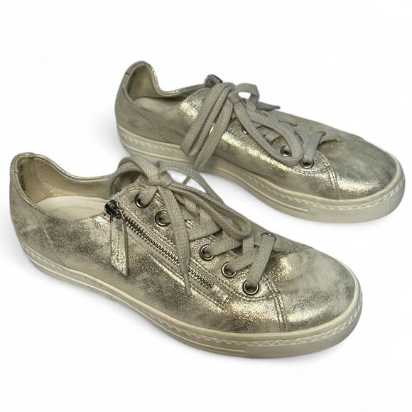Paul Green Gold/Silver Metallic Tamara Zip Leather Sneakers - UK 5.5, US 8 - Picture 2 of 13